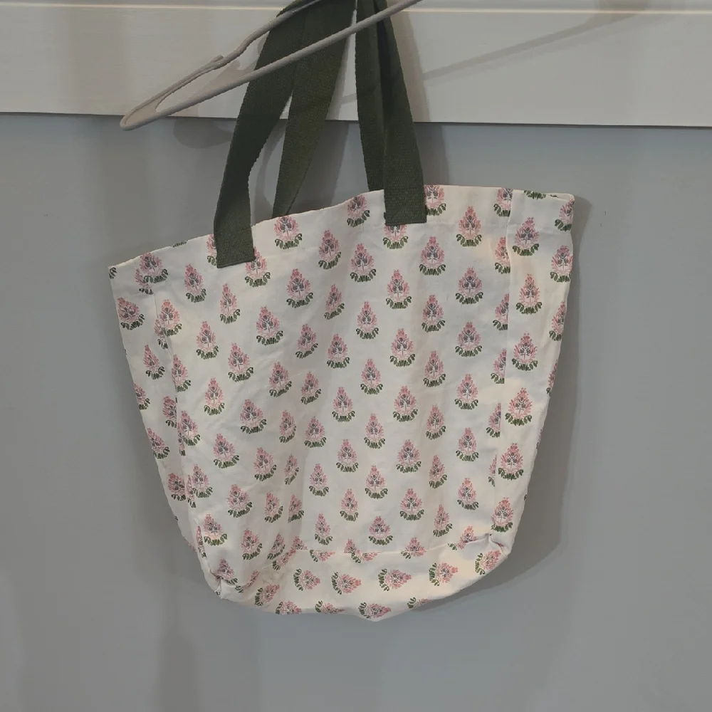 Floral Tote Bag with Green Handles